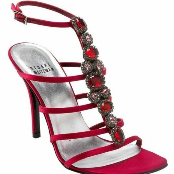 Stuart Weitzman Shoes - STUART WEITZMAN Shoes Red Satin Heels Crystal 7 M